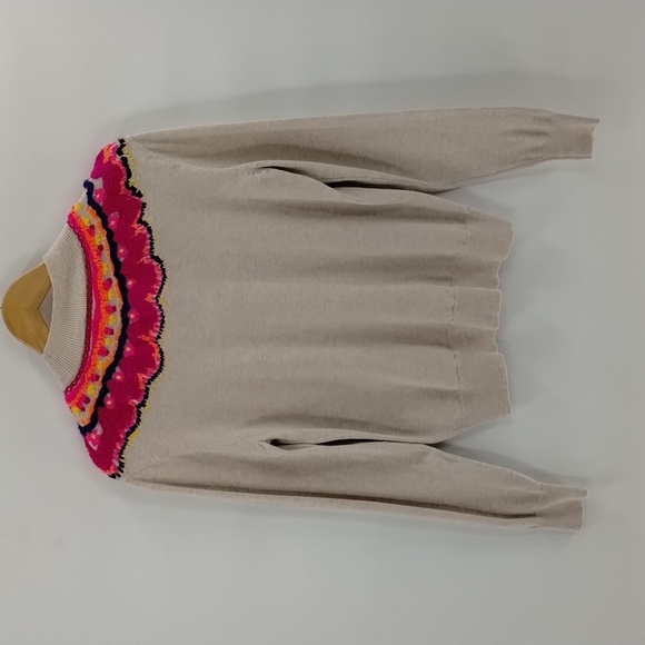 CAbi 4416 Songbird Sweater Fair Isle Pullover Embroidered Size Small Beige - Picture 8 of 8